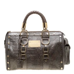Versace Grey Quilted Python Snap Out Of It Satchel For Women