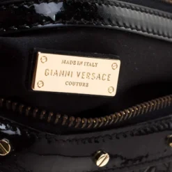 Versace Black Woven Patent Leather Snap Out Of It Satchel For Women -Versace Official Website luxury women versace used handbags p186599 004