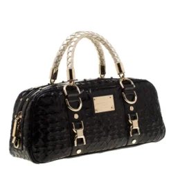 Versace Black Woven Patent Leather Snap Out Of It Satchel For Women -Versace Official Website luxury women versace used handbags p186599 008