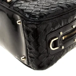 Versace Black Woven Patent Leather Snap Out Of It Satchel For Women -Versace Official Website luxury women versace used handbags p186599 009