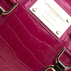 Versace Pink Crocodile Snap Out Of It Satchel For Women -Versace Official Website luxury women versace used handbags p186601 009