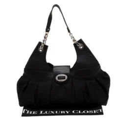 Versace Black Canvas And Leather Shoulder Bag For Women -Versace Official Website luxury women versace used handbags p193024 005