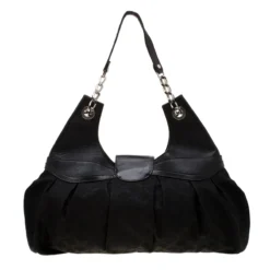 Versace Black Canvas And Leather Shoulder Bag For Women -Versace Official Website luxury women versace used handbags p193024 006