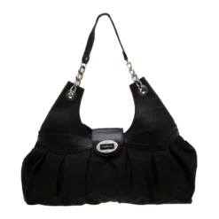 Versace Black Canvas And Leather Shoulder Bag For Women