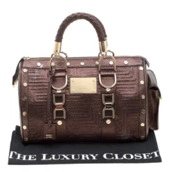 Versace Bronze Snakeskin Embossed Leather Couture Boston Bag For Women -Versace Official Website luxury women versace used handbags p195129 006