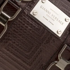 Versace Bronze Snakeskin Embossed Leather Couture Boston Bag For Women -Versace Official Website luxury women versace used handbags p195129 007