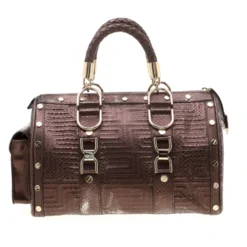 Versace Bronze Snakeskin Embossed Leather Couture Boston Bag For Women -Versace Official Website luxury women versace used handbags p195129 008