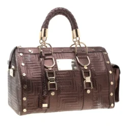 Versace Bronze Snakeskin Embossed Leather Couture Boston Bag For Women -Versace Official Website luxury women versace used handbags p195129 009