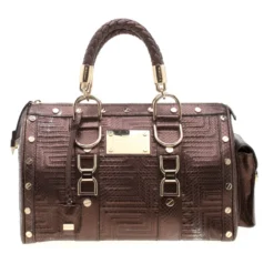 Versace Bronze Snakeskin Embossed Leather Couture Boston Bag For Women