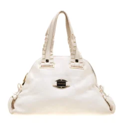 Versace Bag Off White Leather Dome Satchel For Women