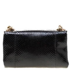 Versace Black Python Palazzo Chain Clutch Bag For Women -Versace Official Website luxury women versace used handbags p197013 007