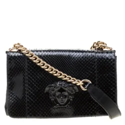 Versace Black Python Palazzo Chain Clutch Bag For Women