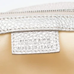 Versace Beige Metallic Canvas, Leather And Suede Trim Satchel For Women -Versace Official Website luxury women versace used handbags p197585 003