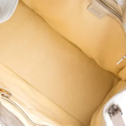 Versace Beige Metallic Canvas, Leather And Suede Trim Satchel For Women -Versace Official Website luxury women versace used handbags p197585 004