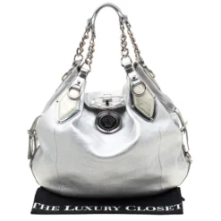Versace Silver Leather Hobo For Women -Versace Official Website luxury women versace used handbags p197589 006