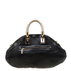 Versace Black/Gold Quilted Leather Satchel For Women -Versace Official Website luxury women versace used handbags p198861 006