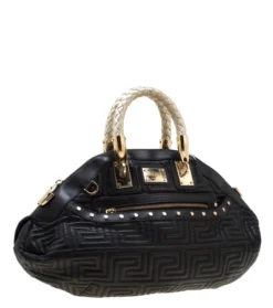 Versace Black/Gold Quilted Leather Satchel For Women -Versace Official Website luxury women versace used handbags p198861 008