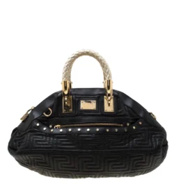 Versace Black/Gold Quilted Leather Satchel For Women
