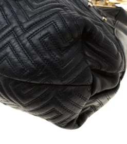 Versace Black/Gold Quilted Leather Satchel For Women -Versace Official Website luxury women versace used handbags p198861 010