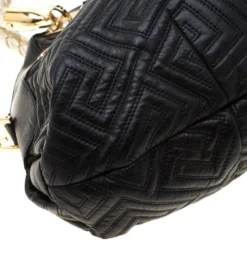 Versace Black/Gold Quilted Leather Satchel For Women -Versace Official Website luxury women versace used handbags p198861 011