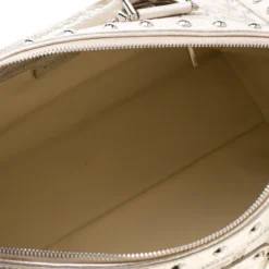 Versace Beige Metallic Signature Fabric And Leather Snap Out Of It Satchel For Women -Versace Official Website luxury women versace used handbags p199733 002