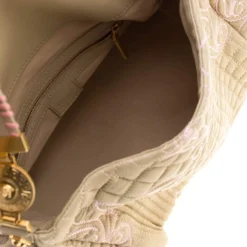 Versace Beige/Pink Quilted Barocco Leather Top Handle Bag For Women -Versace Official Website luxury women versace used handbags p200951 004