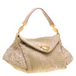Versace Beige/Pink Quilted Barocco Leather Top Handle Bag For Women -Versace Official Website luxury women versace used handbags p200951 007