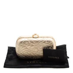 Versace Gold Leather Medussa Lock Clutch For Women -Versace Official Website luxury women versace used handbags p200976 005