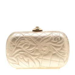 Versace Gold Leather Medussa Lock Clutch For Women -Versace Official Website luxury women versace used handbags p200976 006