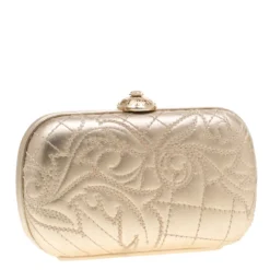 Versace Gold Leather Medussa Lock Clutch For Women -Versace Official Website luxury women versace used handbags p200976 007