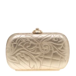 Versace Gold Leather Medussa Lock Clutch For Women