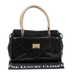 Versace Black/Gold Quilted Patent Leather Satchel For Women -Versace Official Website luxury women versace used handbags p200987 005