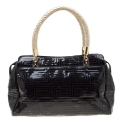 Versace Black/Gold Quilted Patent Leather Satchel For Women -Versace Official Website luxury women versace used handbags p200987 007