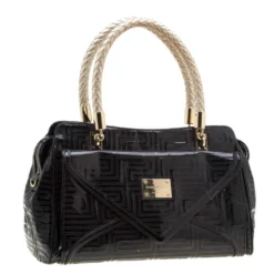 Versace Black/Gold Quilted Patent Leather Satchel For Women -Versace Official Website luxury women versace used handbags p200987 008