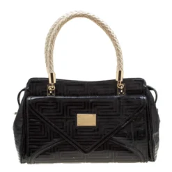 Versace Black/Gold Quilted Patent Leather Satchel For Women