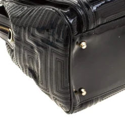 Versace Black/Gold Quilted Patent Leather Satchel For Women -Versace Official Website luxury women versace used handbags p200987 011
