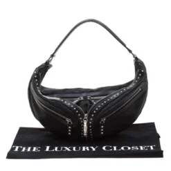 Versace Black Leather Hobo For Women -Versace Official Website luxury women versace used handbags p208310 006