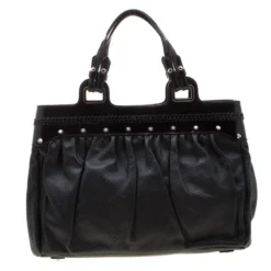 Versace Black Stud Leather Tote For Women -Versace Official Website luxury women versace used handbags p208736 006