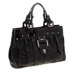 Versace Black Stud Leather Tote For Women -Versace Official Website luxury women versace used handbags p208736 007