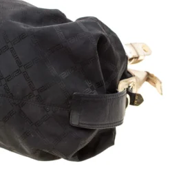 Versace Black/Gold Fabric And Leather Medusa Head Logo Satchel For Women -Versace Official Website luxury women versace used handbags p208796 003