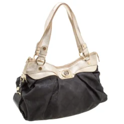 Versace Black/Gold Fabric And Leather Medusa Head Logo Satchel For Women -Versace Official Website luxury women versace used handbags p208796 007