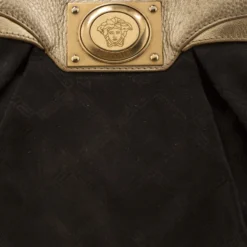 Versace Black/Gold Fabric And Leather Medusa Head Logo Satchel For Women -Versace Official Website luxury women versace used handbags p208796 008