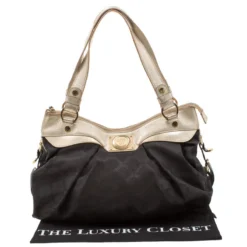 Versace Black/Gold Fabric And Leather Medusa Head Logo Satchel For Women -Versace Official Website luxury women versace used handbags p208796 010