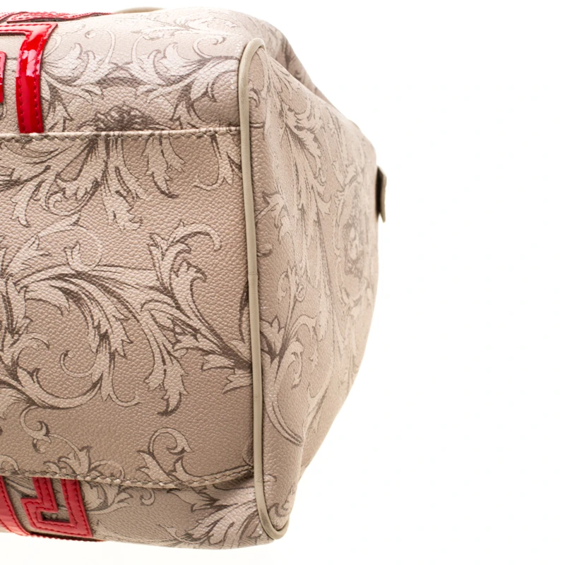 Versace Beige/Red Brocco Printed Leather Boston Bag For Women 10 Versace Beige/Red Brocco Printed Leather Boston Bag For Women - Image 10