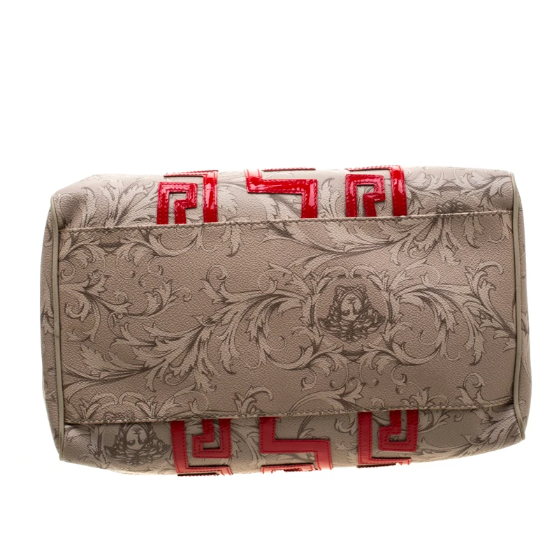 Versace Beige/Red Brocco Printed Leather Boston Bag For Women 6 Versace Beige/Red Brocco Printed Leather Boston Bag For Women - Image 6