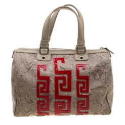 Versace Beige/Red Brocco Printed Leather Boston Bag For Women 14 Versace Beige/Red Brocco Printed Leather Boston Bag For Women -Versace Official Website luxury women versace used handbags p209148 005