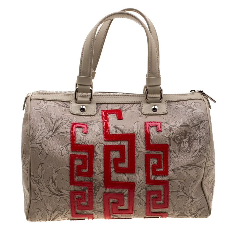 Versace Beige/Red Brocco Printed Leather Boston Bag For Women 4 Versace Beige/Red Brocco Printed Leather Boston Bag For Women - Image 4