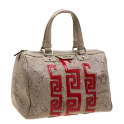 Versace Beige/Red Brocco Printed Leather Boston Bag For Women 13 Versace Beige/Red Brocco Printed Leather Boston Bag For Women -Versace Official Website luxury women versace used handbags p209148 006