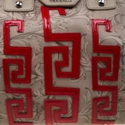 Versace Beige/Red Brocco Printed Leather Boston Bag For Women 15 Versace Beige/Red Brocco Printed Leather Boston Bag For Women -Versace Official Website luxury women versace used handbags p209148 007