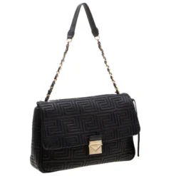 Versace Couture Quilted Black Leather Shoulder Bag For Women -Versace Official Website luxury women versace used handbags p211120 009